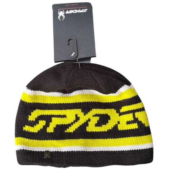 Spyder Other - NWT Spyder Black and Yellow Beanie Unisex Spyder Ski Hat